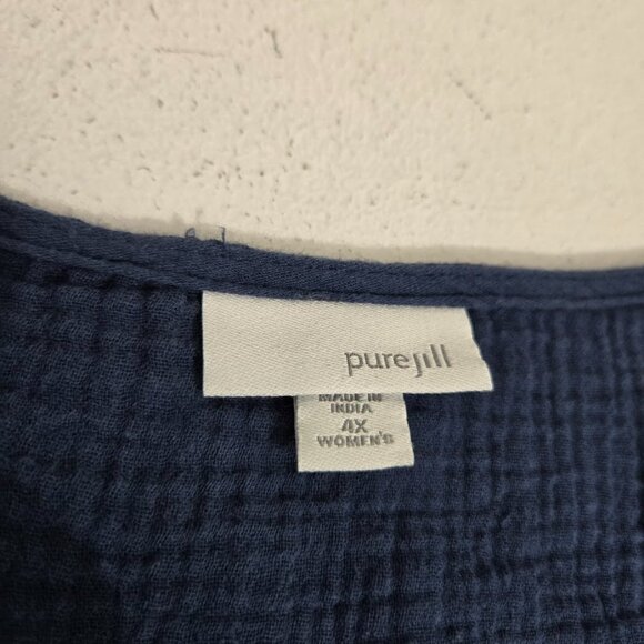 J Jill Pure Jill Blue Gauzey Top Sz 4X Lagenlook Coastal Lightweight Beach Vaca - Picture 4 of 9